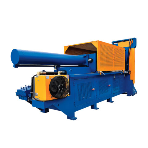 Alternate angle of blue and yellow tyre debeader