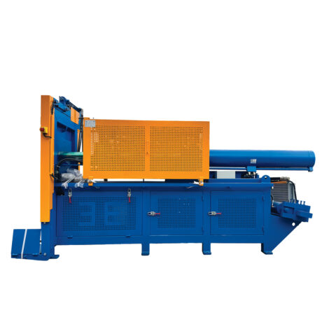 Side on view of blue and yellow tyre debeader