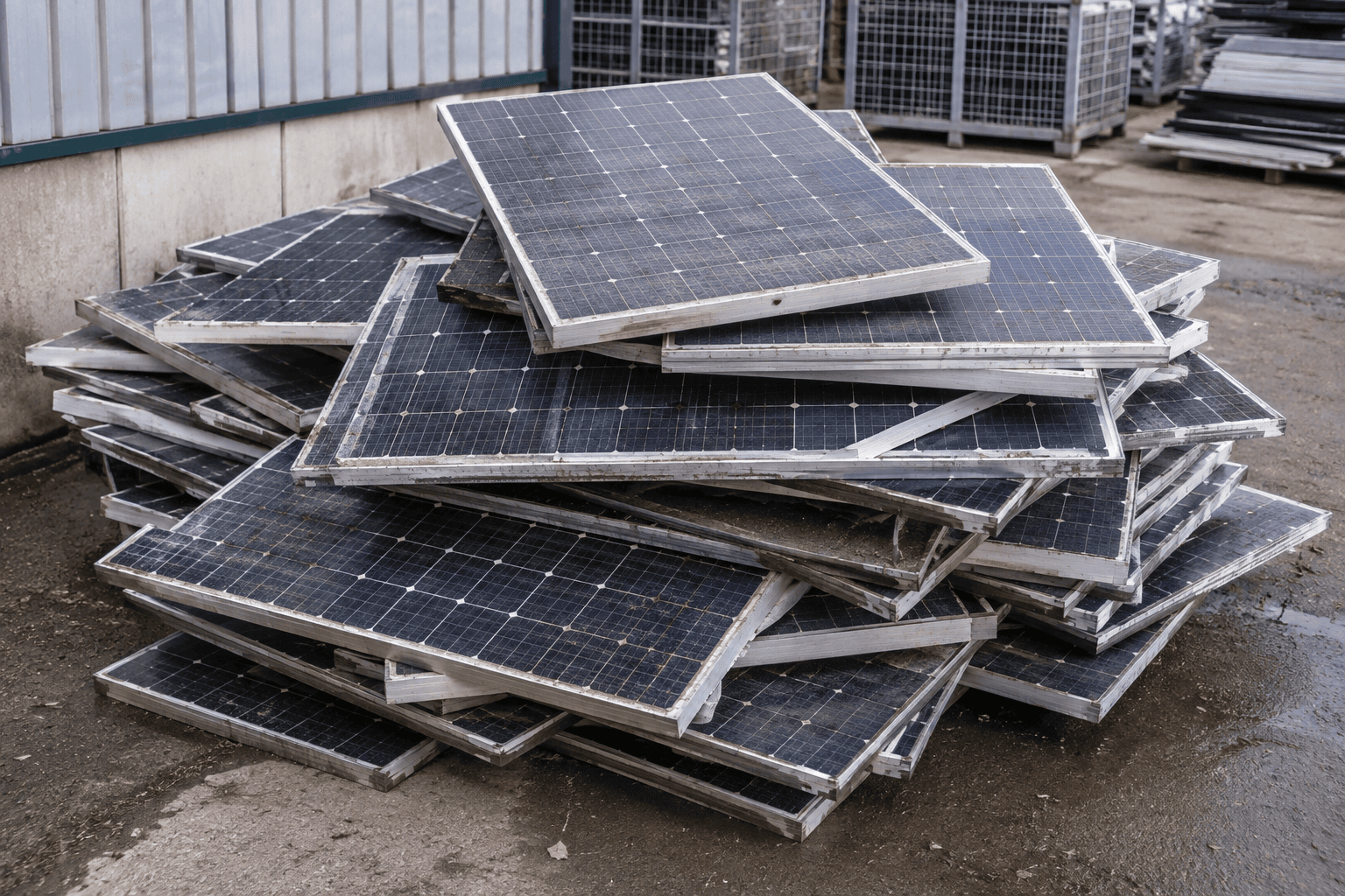 Solar panel stack ready for recycling