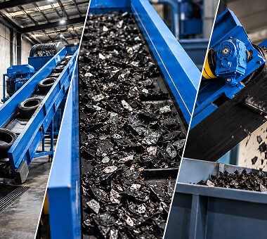 Industrial waste recycling conveyor system at Waste Initiatives.